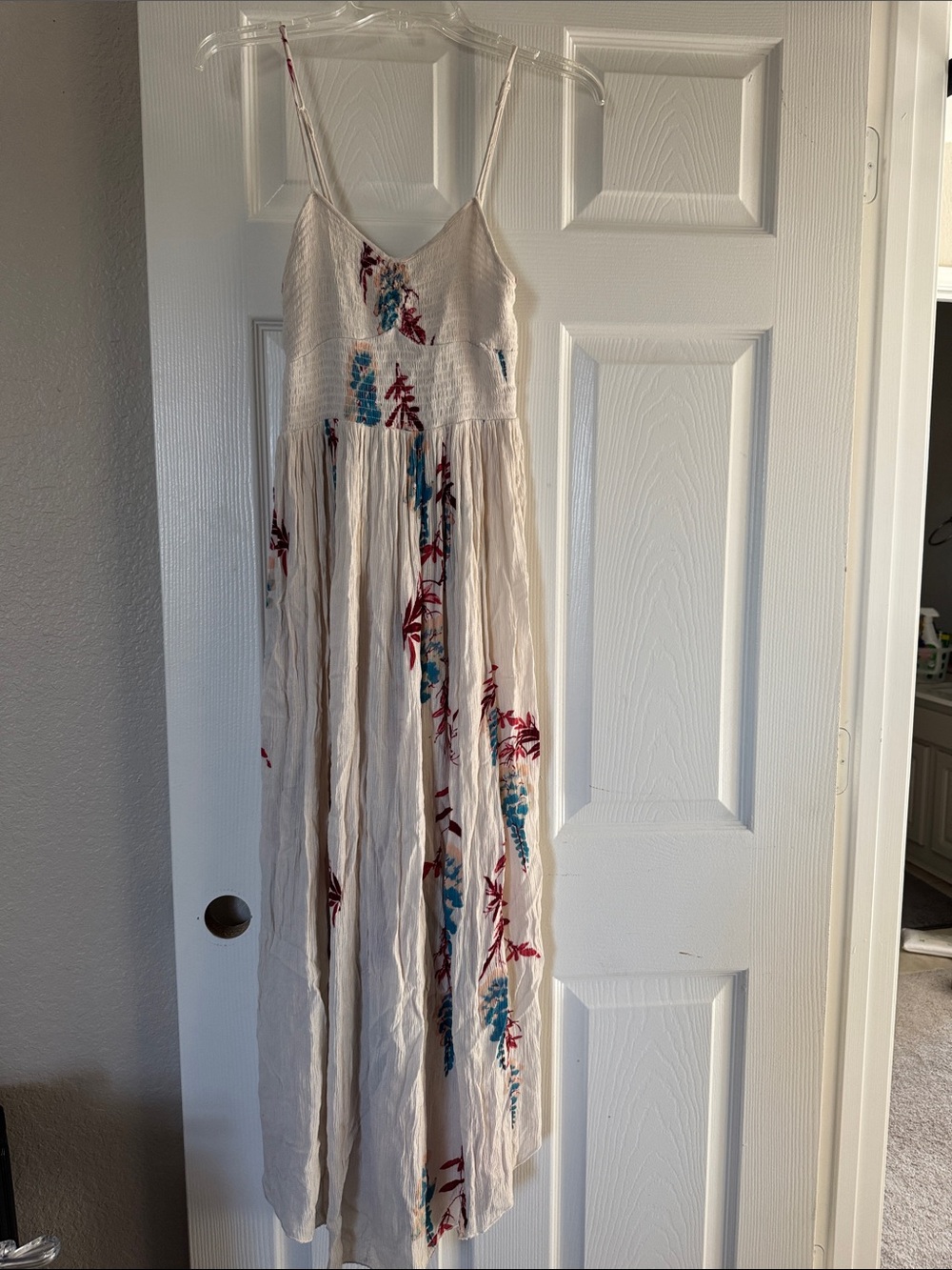 Free People Cream Maxi Dress with Blue & Red Floral Print